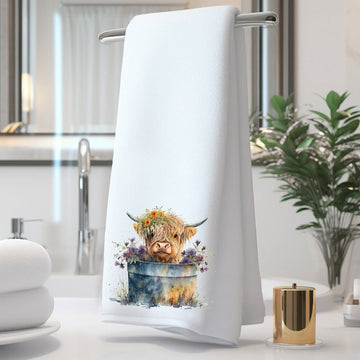 Fernville Creations Dish towels Highland Cow Floral Washtub Terry Cloth Bath Towels